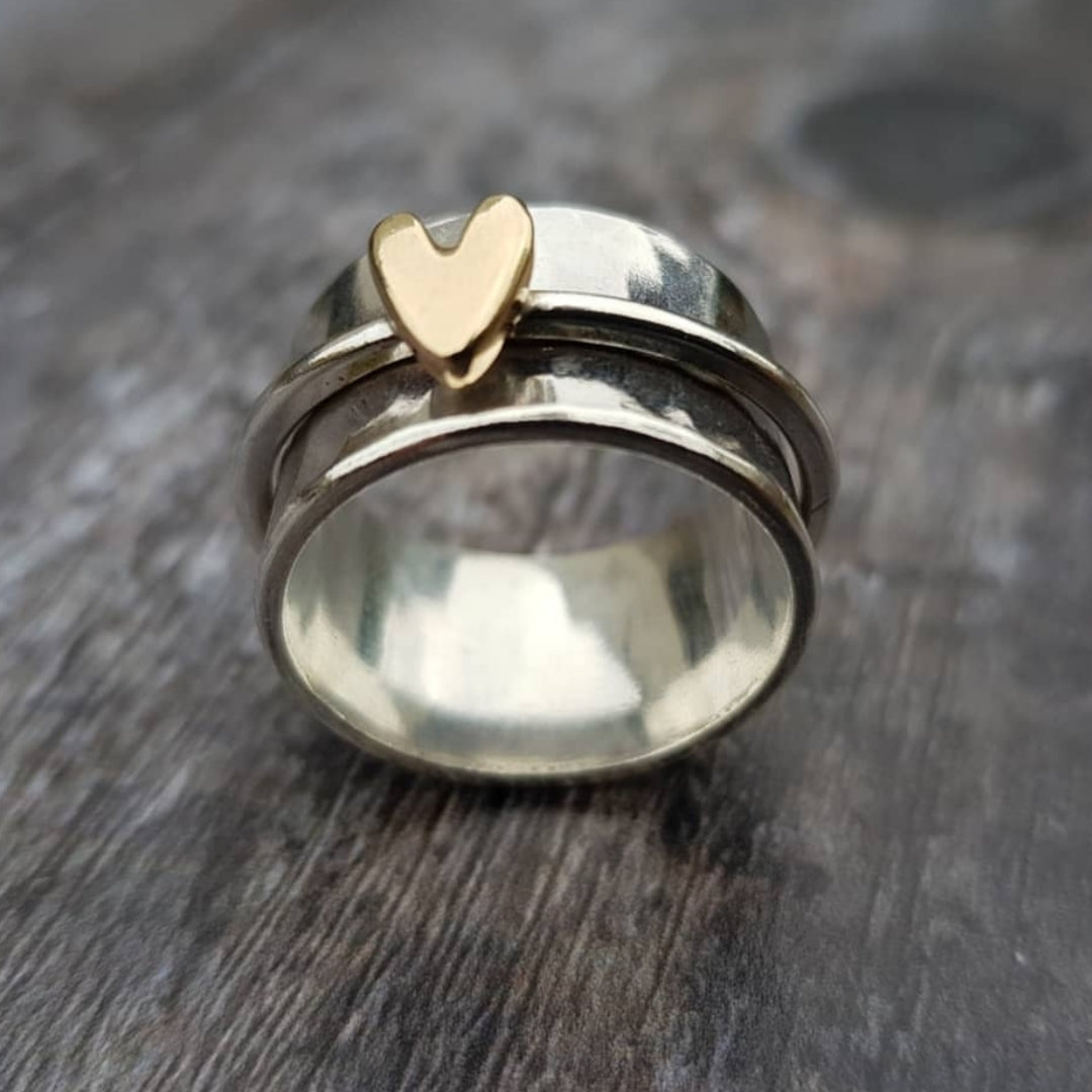 Women's Two-Tone Heart Ring with Layered Band Design