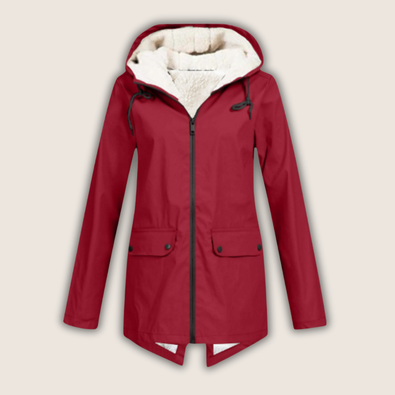 Women's Waterproof Windproof Rain Jacket with Adjustable Hood Red