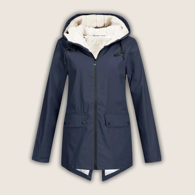 Women's Waterproof Windproof Rain Jacket with Adjustable Hood Navy