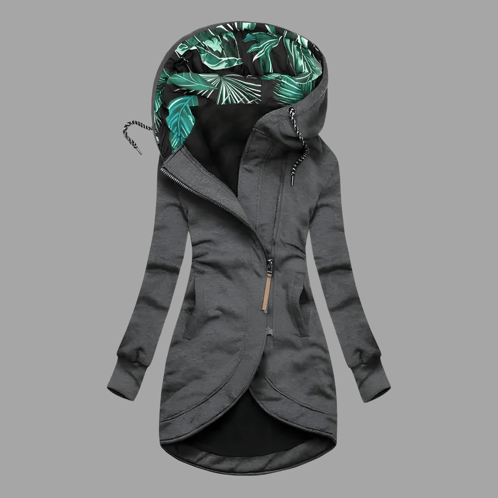 Women's Winter Hooded Jacket with Diagonal Zip and Adjustable Hood Grey