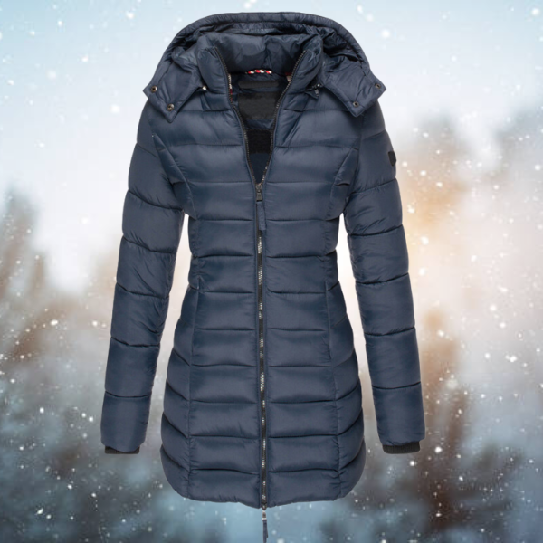 Women's Winter Puffer Jacket with Hood and Longline Fit Navy